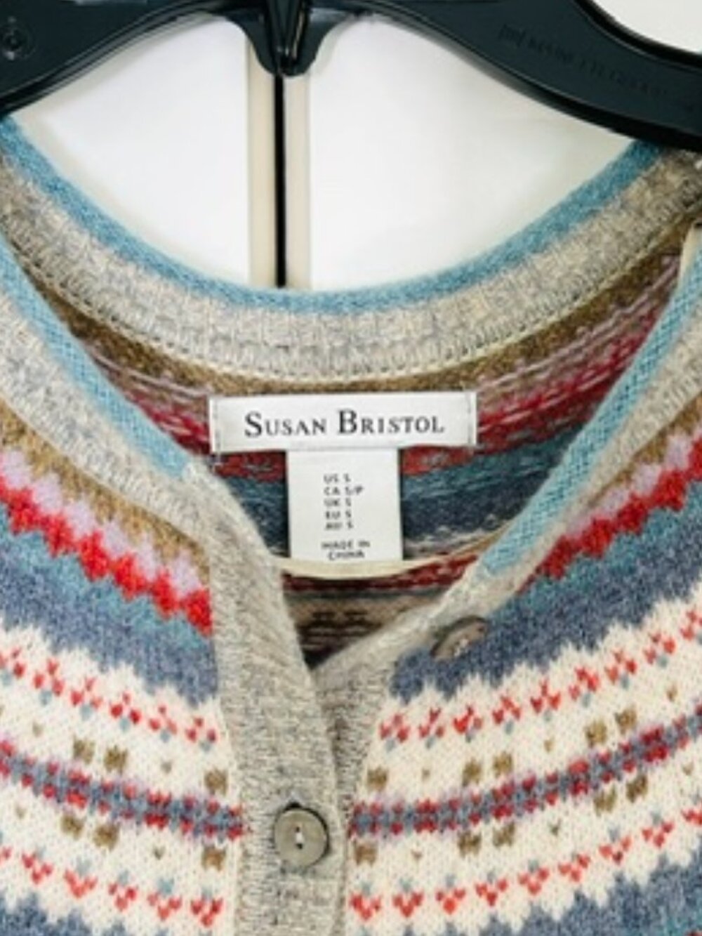 Susan Bristol EUC 100% Extra Fine Merino Wool Fair Isle Cardigan Small - Picture 3 of 7